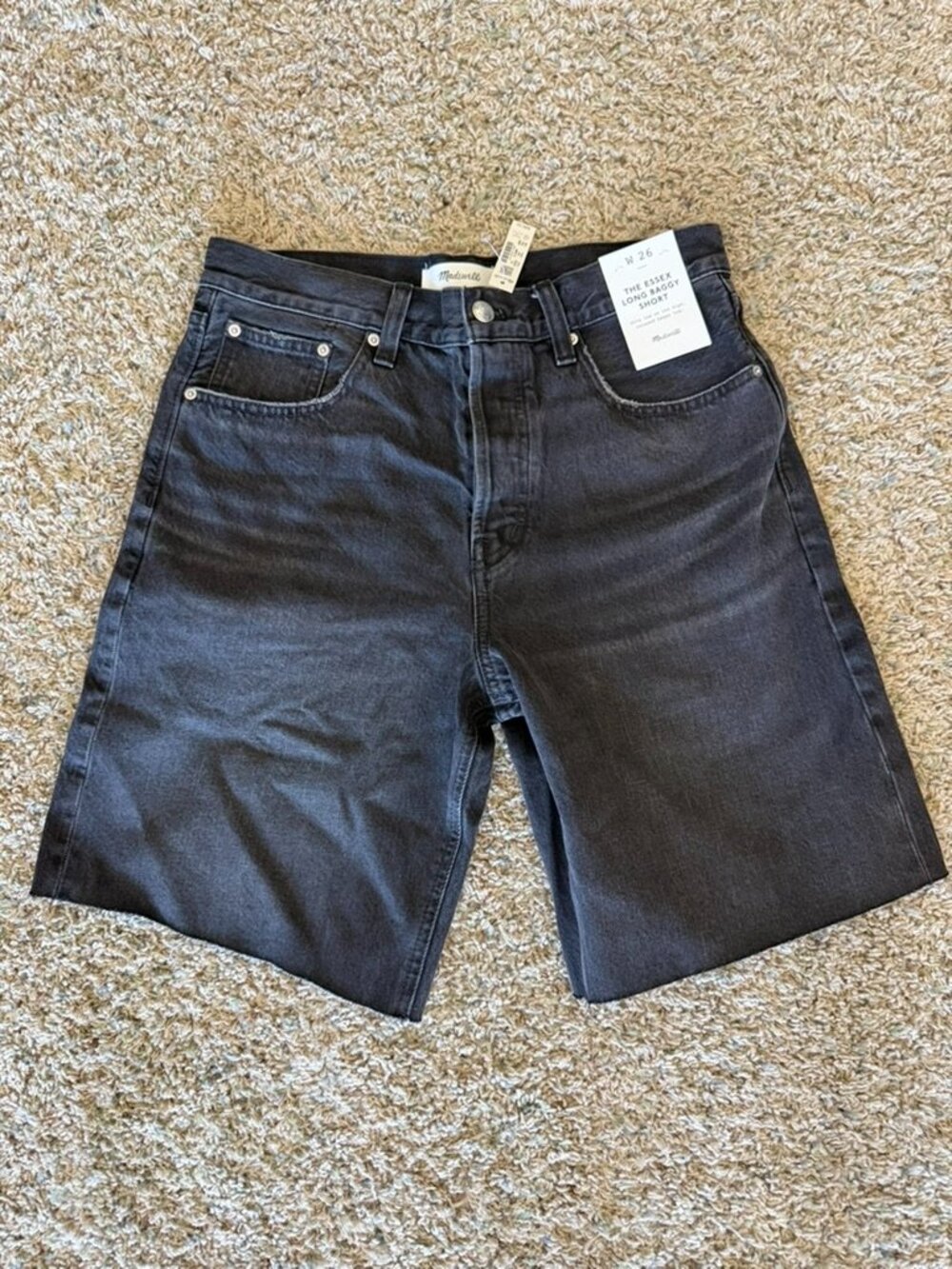 NWT Madewell The Essex Long Baggy Shorts Black Sz 26
